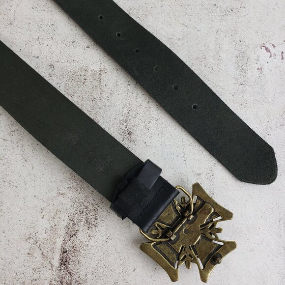Vintage Belt Shak Canada Leather Belt Western Faux Turquoise Buckle Black sz XL